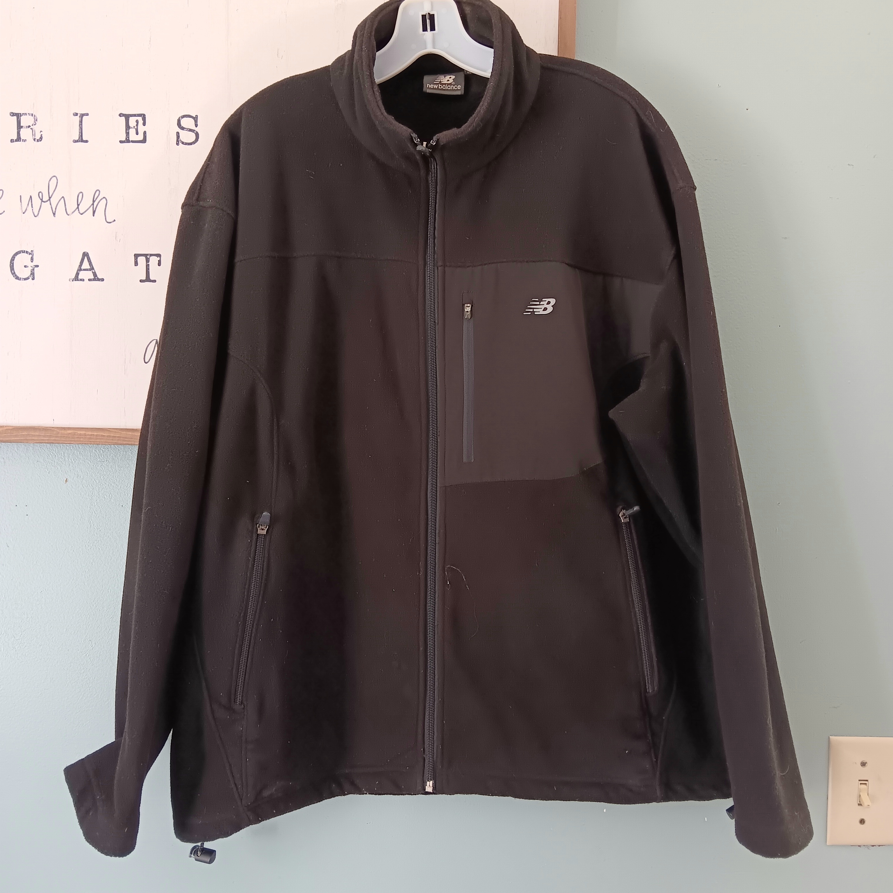 New Balance Mens Full Zip Black Fleece Lightweight Jacket Mens Size Large